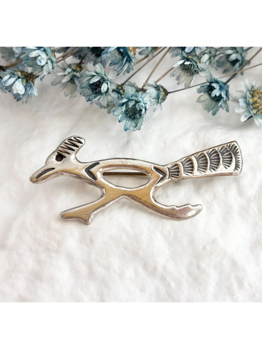 Native American Road Runner Figural Sterling Silver 925 Vintage Brooch - Pendant